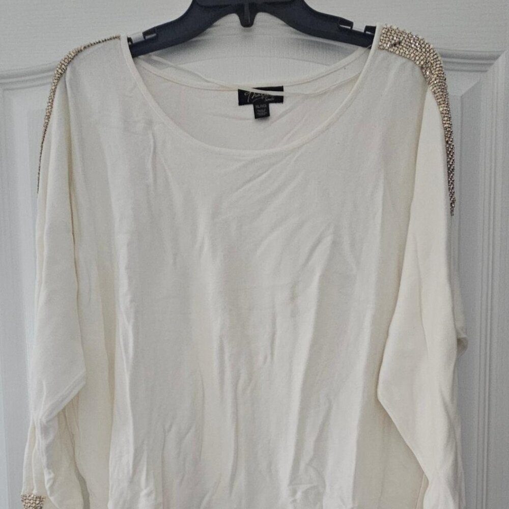 Cream Embellished long sleeve sweater